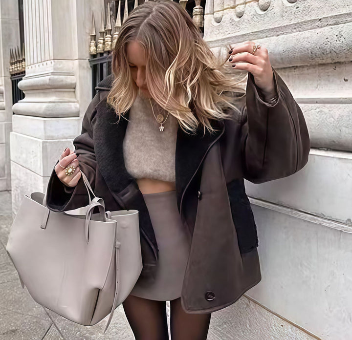 Damen elegante Oversized-Jacke mit weichem Futter und raffinierter Struktur Drune