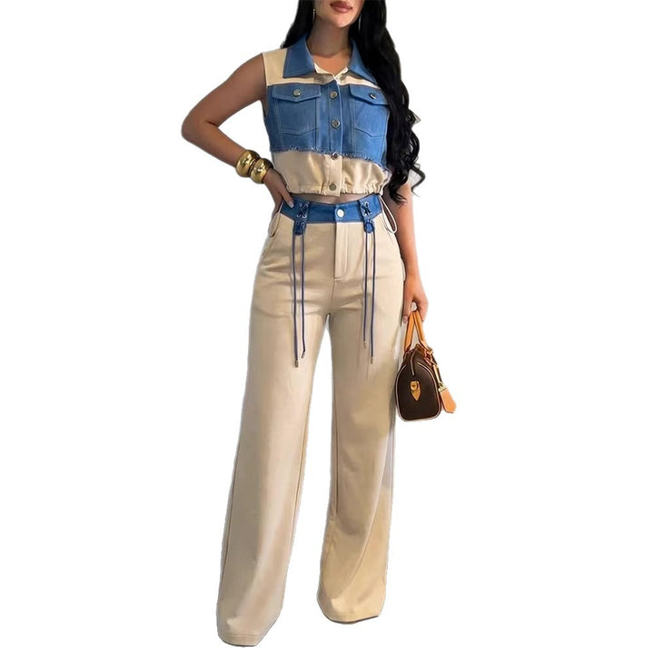 Damen Modischer Overall mit Denim-Design und Stylish-Bund Drune