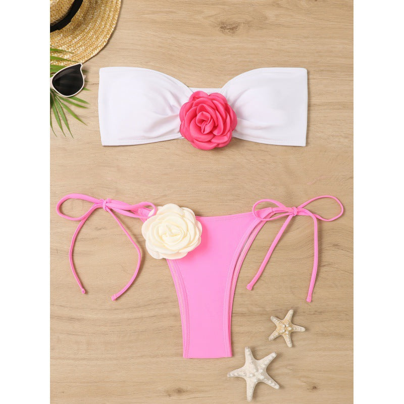 Damen Bandeau-Bikini mit floralem Detail und verstellbaren Trägern Drune