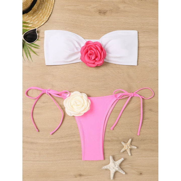 Damen Bandeau-Bikini mit floralem Detail und verstellbaren Trägern Drune