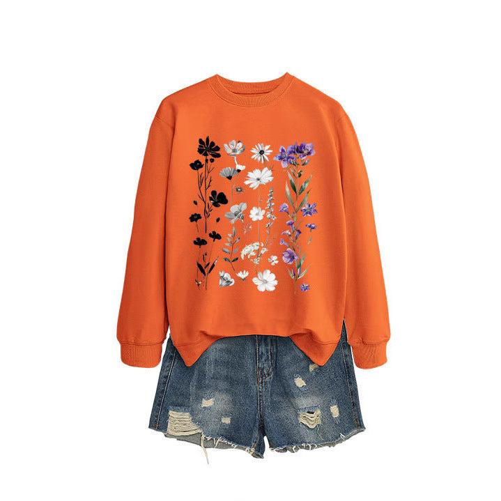 Damen Sweatshirt mit floralem Grafikdesign und weichem Innenfutter Drune