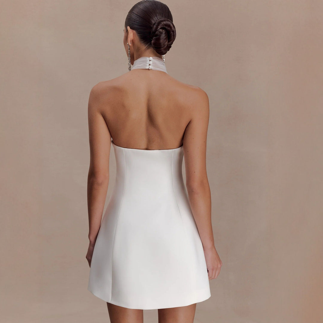 Damen Elegantes Minikleid mit Chiffon-Halsdetail und figurbetontem Schnitt Drune