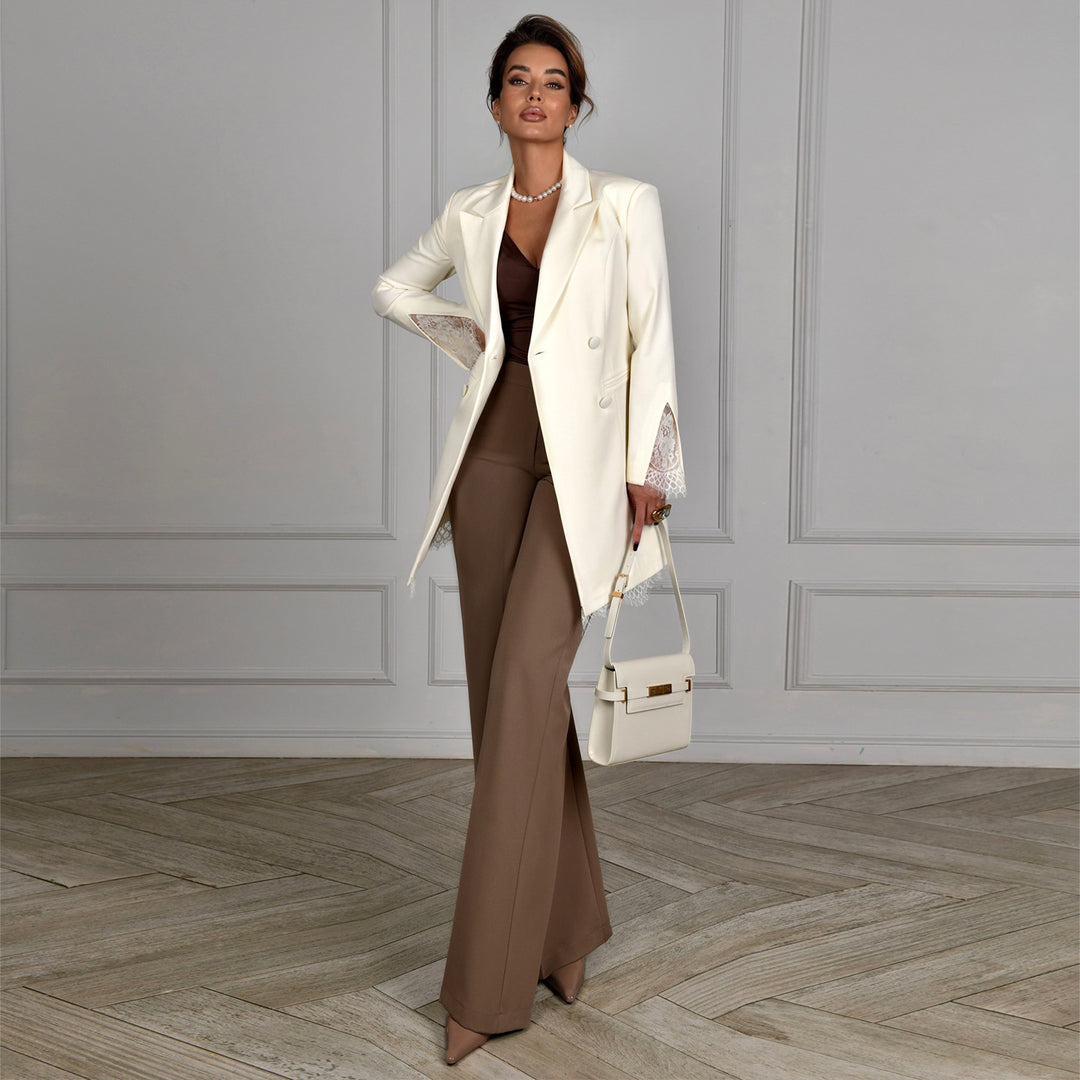 Damen eleganter Blazer mit Spitzenärmeln Drune