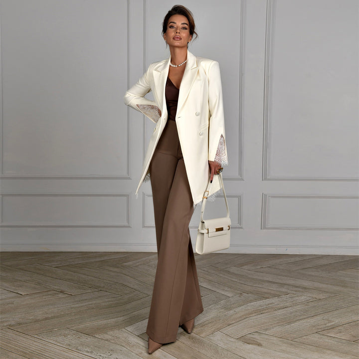 Damen eleganter Blazer mit Spitzenärmeln Drune