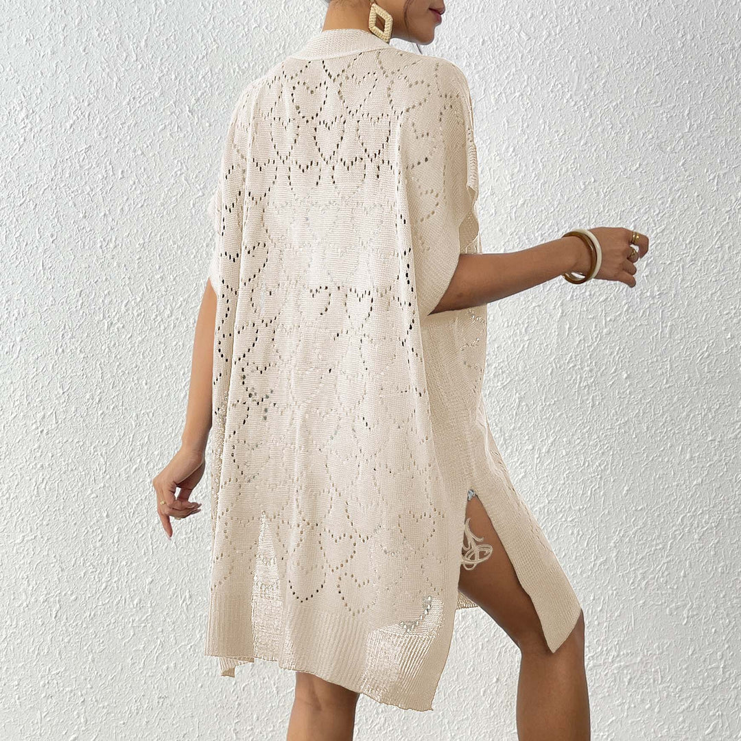 Damen luftiger Strick-Kimono mit floralem Lochmuster Drune
