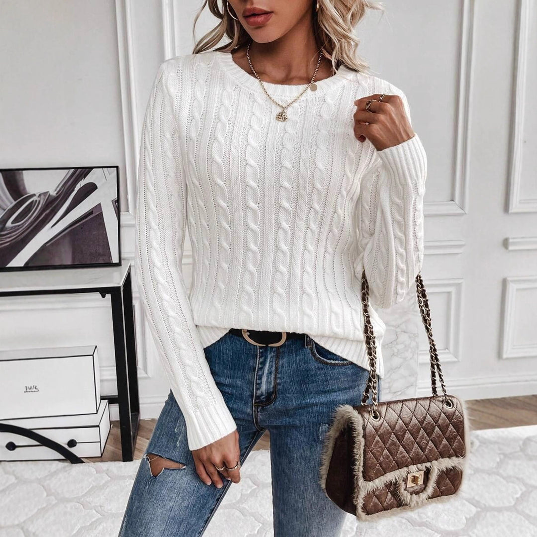Damen Grobstrickpullover mit modernen Zopfmustern und Rundhalsausschnitt Drune