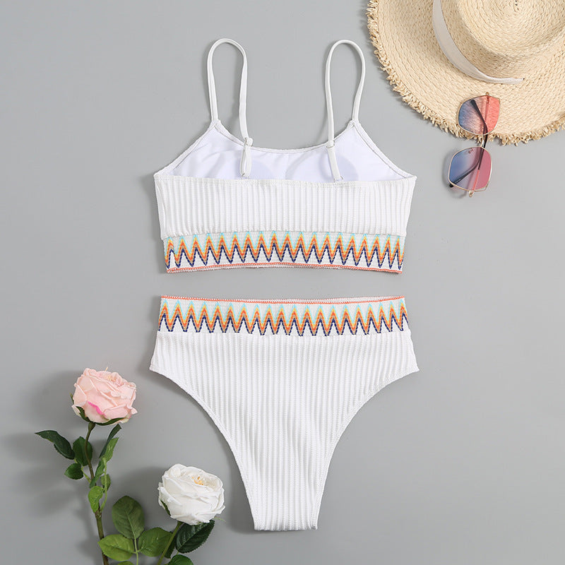 Damen integriertes Bikiniset mit geometrischem Muster Drune