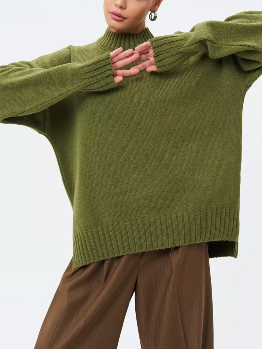 Drune | Pullover Pullover Übergröße Schnitt Gerippter Strick Semi Hoher Hals Fallende Schultern