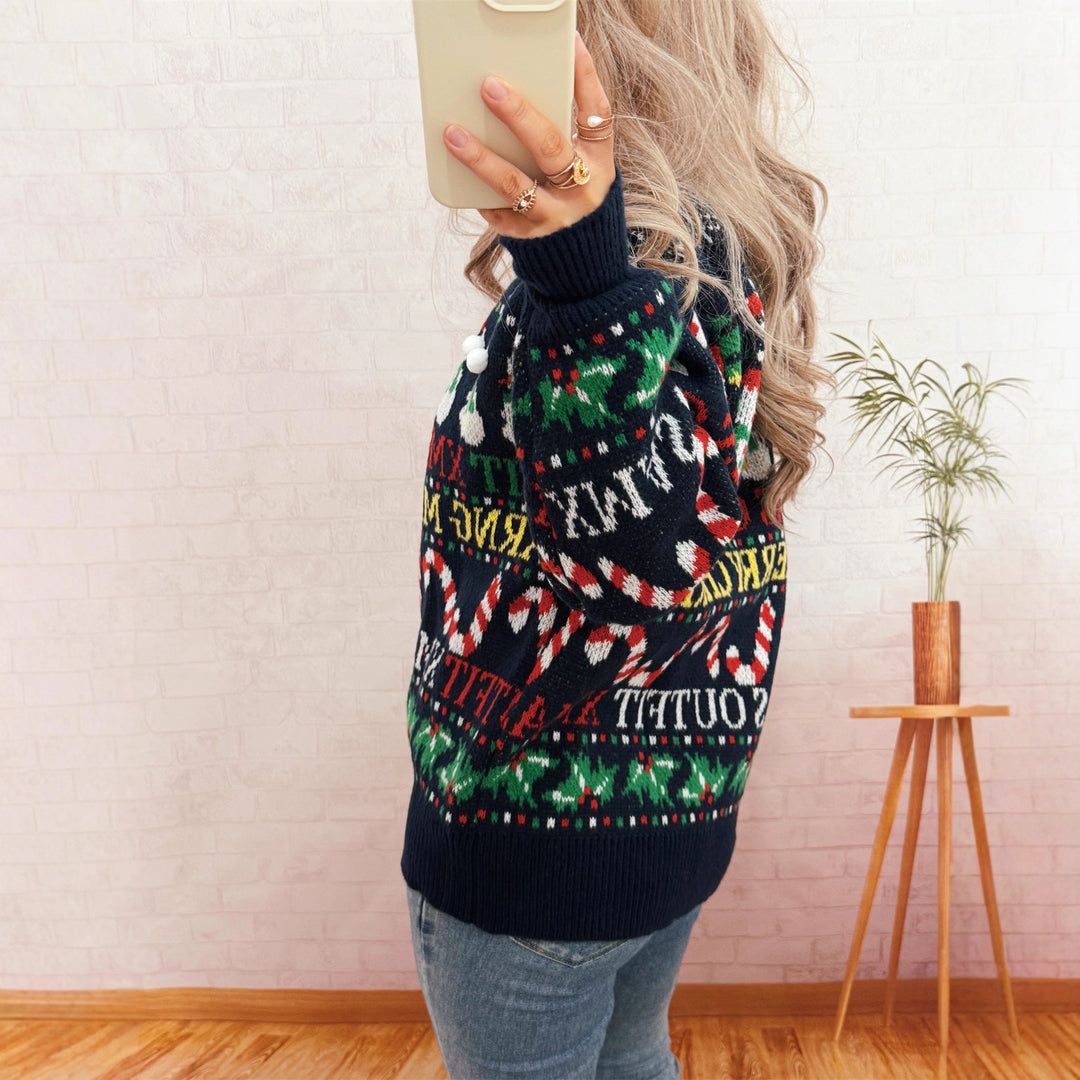 Damen Weihnachts-Pullover mit nordischem Design und festlichen Motiven Drune