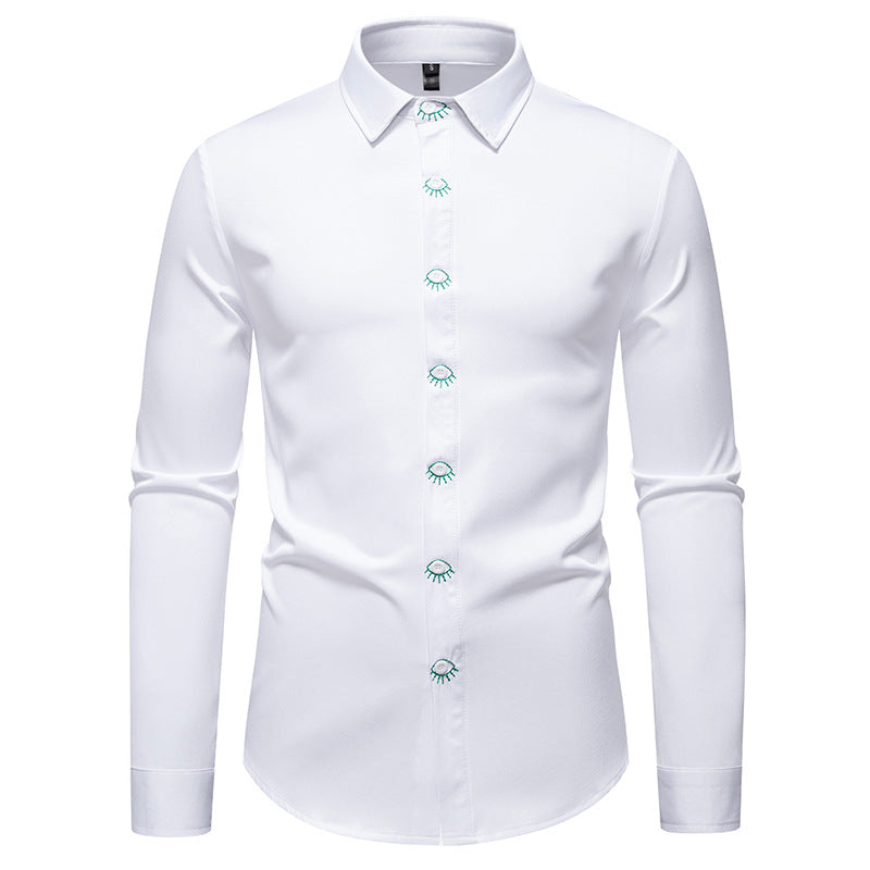 Herren elegantes Langarmhemd mit kreativen Stickdetails Drune