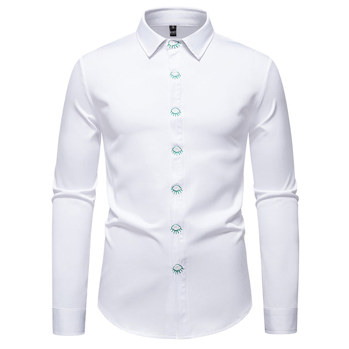Herren elegantes Langarmhemd mit kreativen Stickdetails Drune