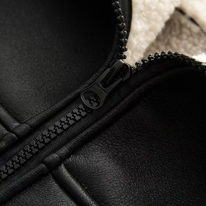 Damen modische Kunstlederjacke mit warmem Fleecefutter und praktischen Taschen Drune