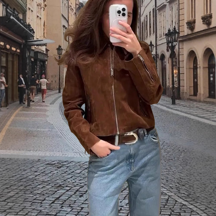 Damen elegante Wildlederjacke Drune