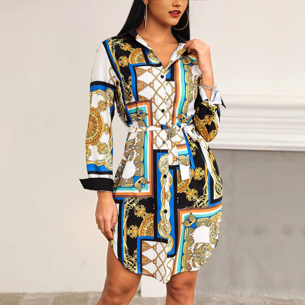 Damen Hemdblusenkleid mit elegantem Muster und tailliertem Schnitt Drune