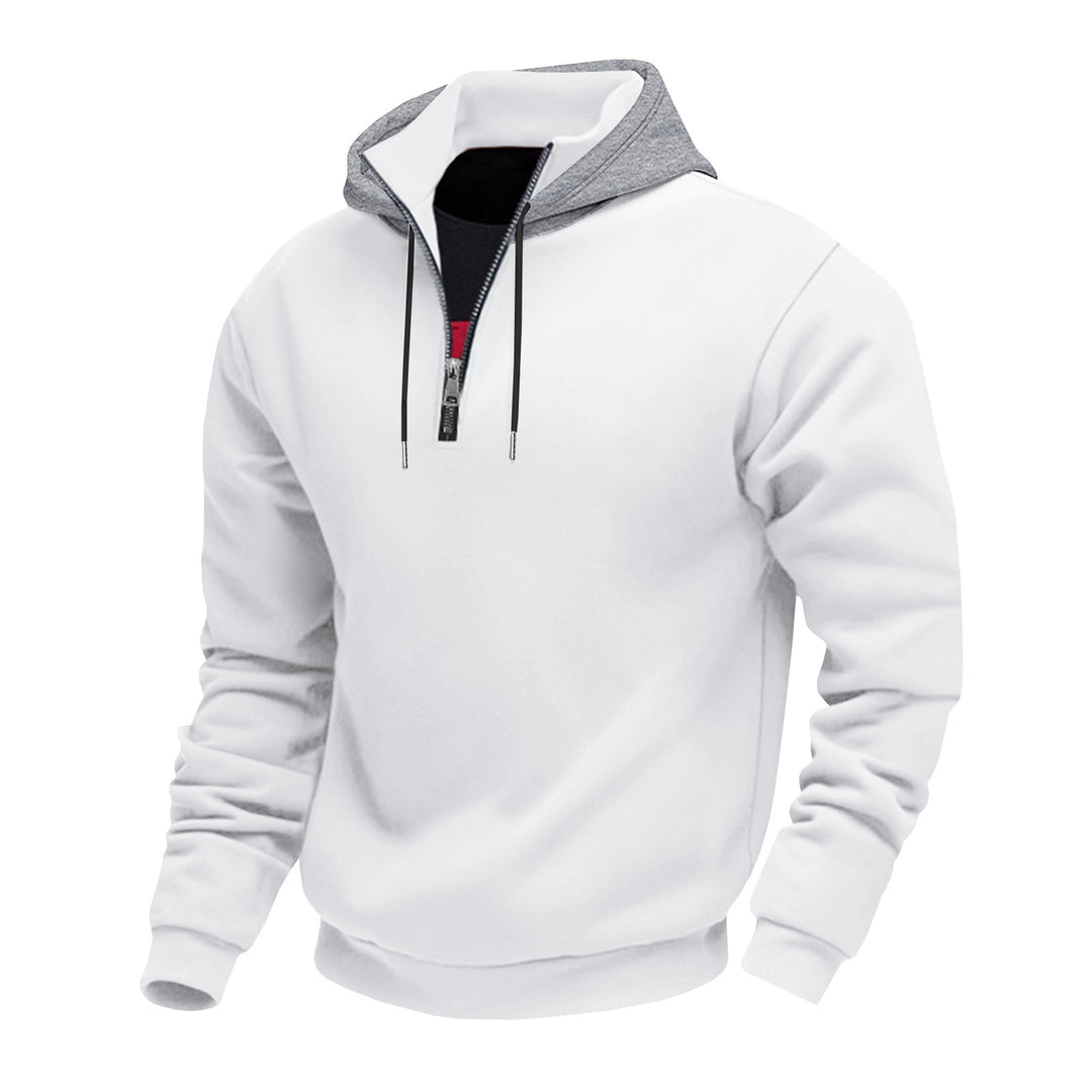 Herren Kapuzenpullover mit halbem Reißverschluss und kontrastierendem Innenfutter Drune