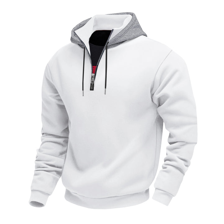 Herren Kapuzenpullover mit halbem Reißverschluss und kontrastierendem Innenfutter Drune
