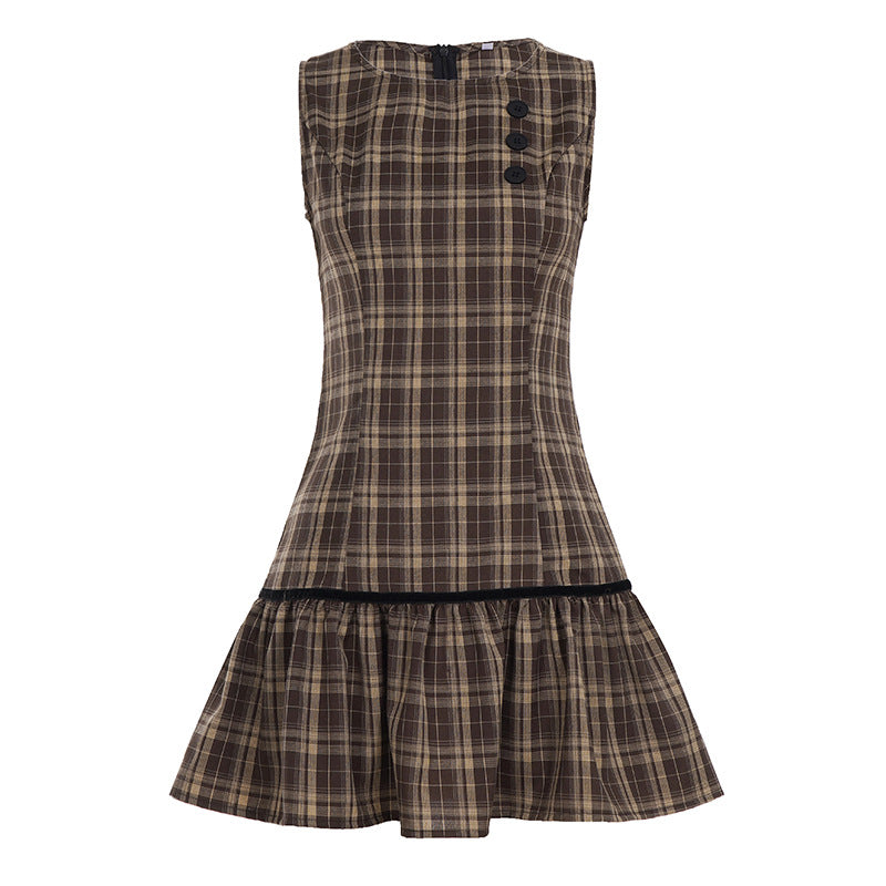 Damen lässiges Karo-Sommerkleid mit Rüschensaum Drune