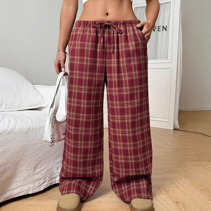 Damen Lässige Karohose mit weitem Schnitt und Elastikbund Drune