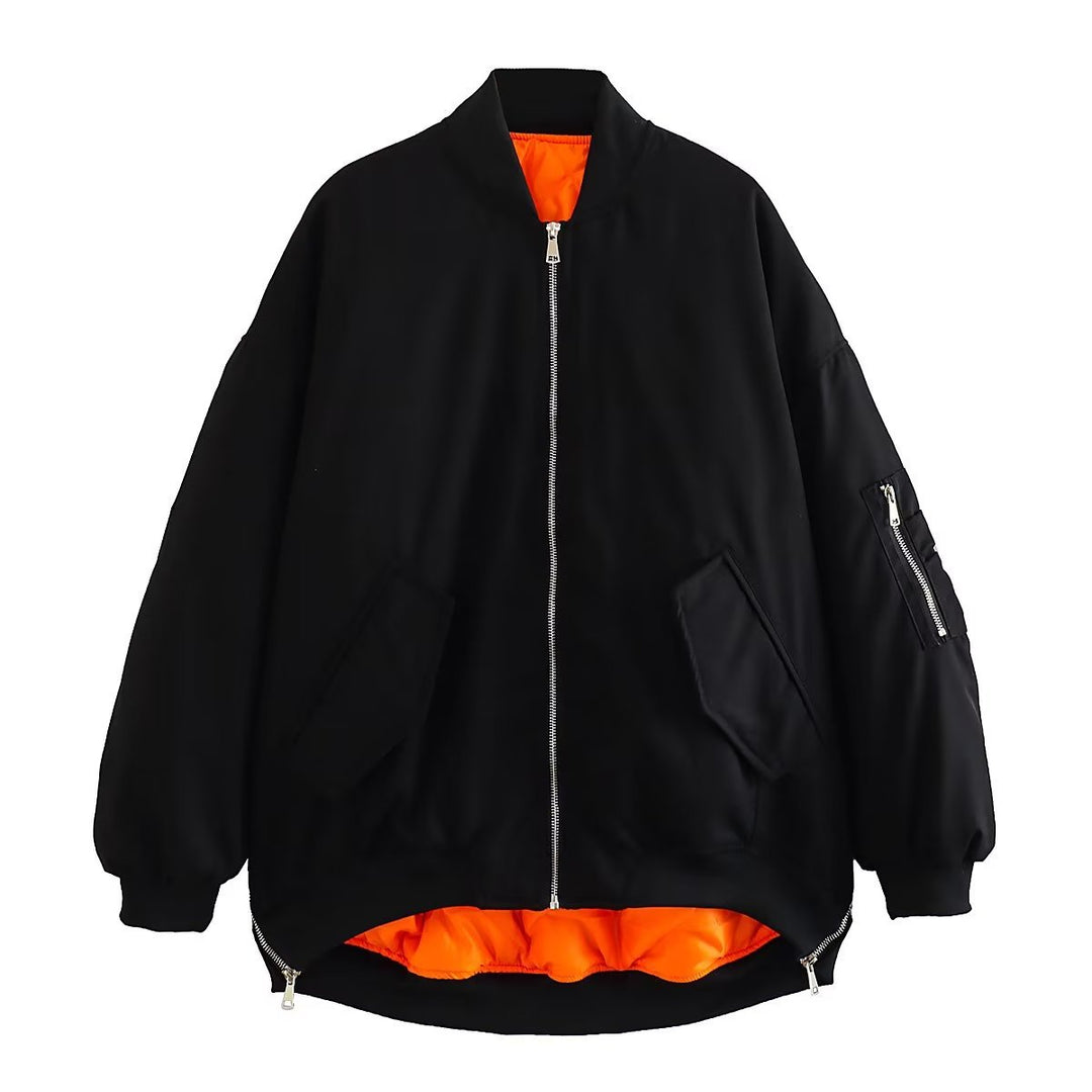 Damen modische Oversized Bomberjacke mit funktionalen Taschen und sportlichem Design Drune