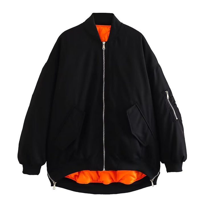 Damen modische Oversized Bomberjacke mit funktionalen Taschen und sportlichem Design Drune