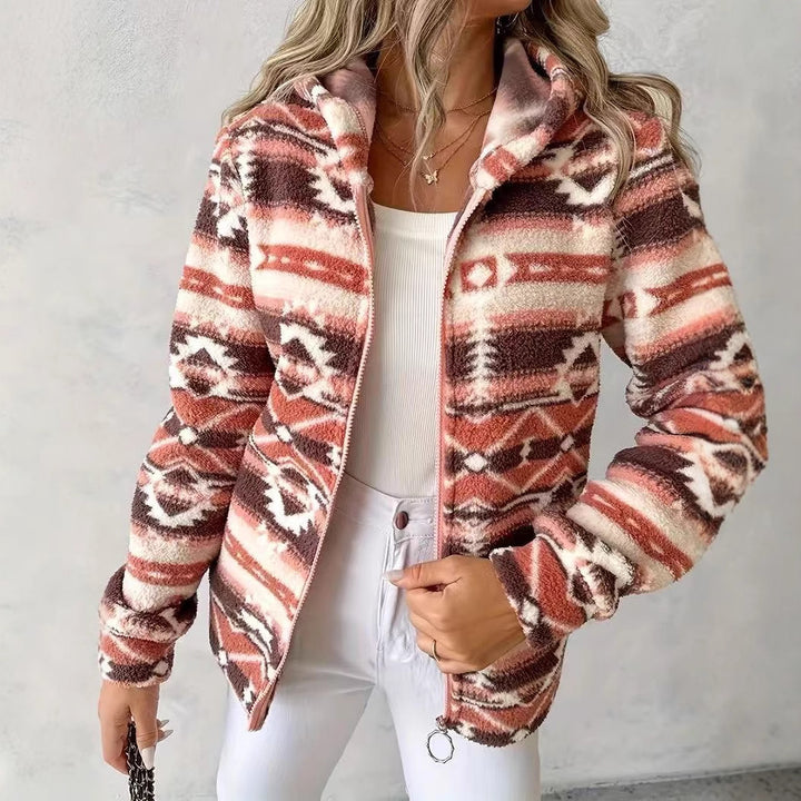Damen Fleecejacke mit modernem Ethno-Muster Drune