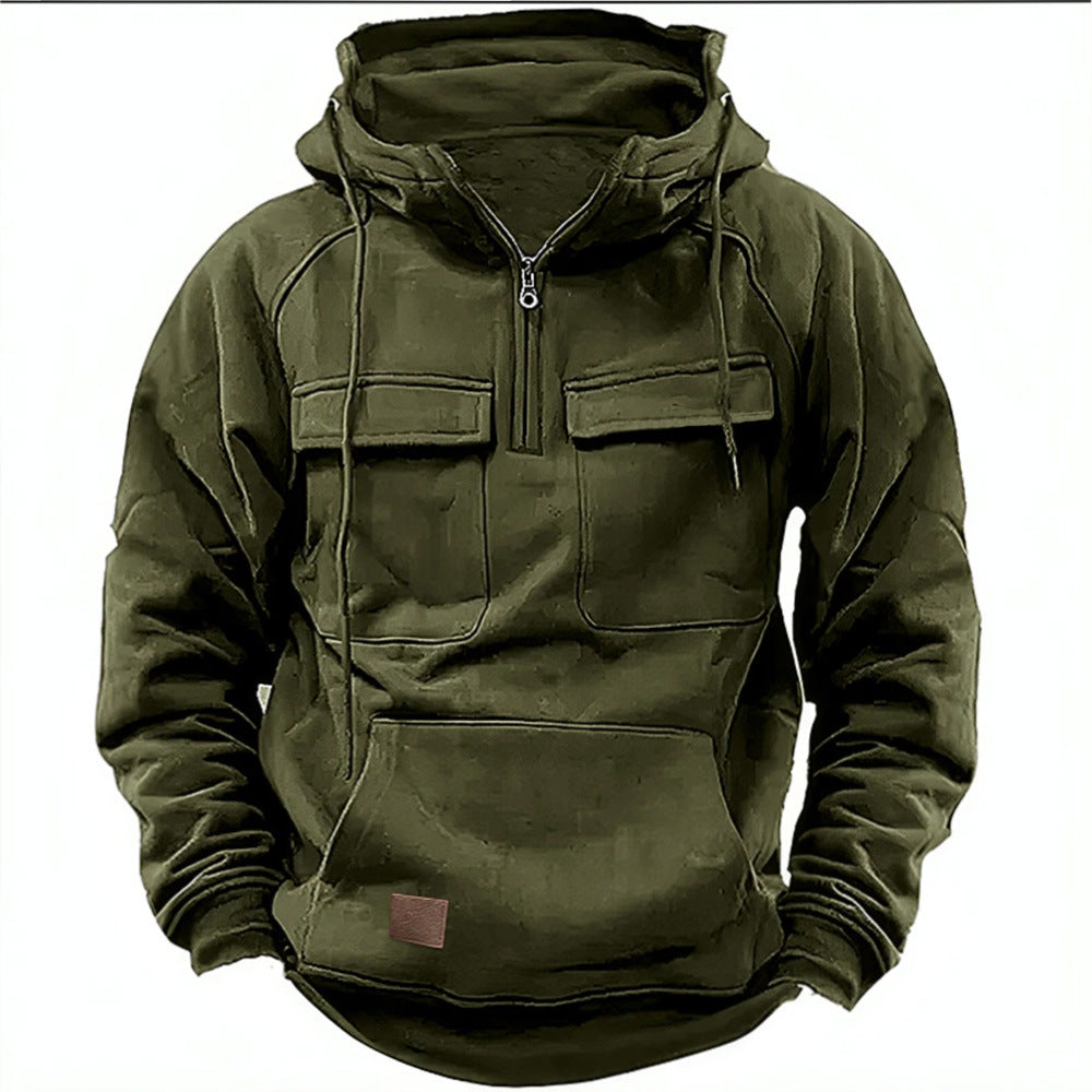 Herren nan Utility Kapuzenpullover mit aufgesetzten Brusttaschen und halbem Reißverschluss Drune