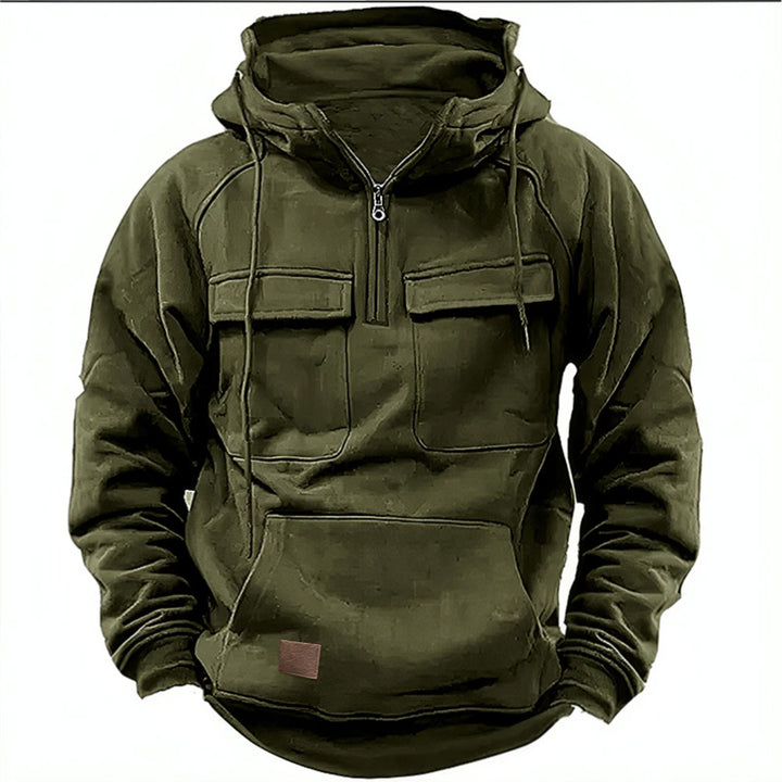 Herren nan Utility Kapuzenpullover mit aufgesetzten Brusttaschen und halbem Reißverschluss Drune