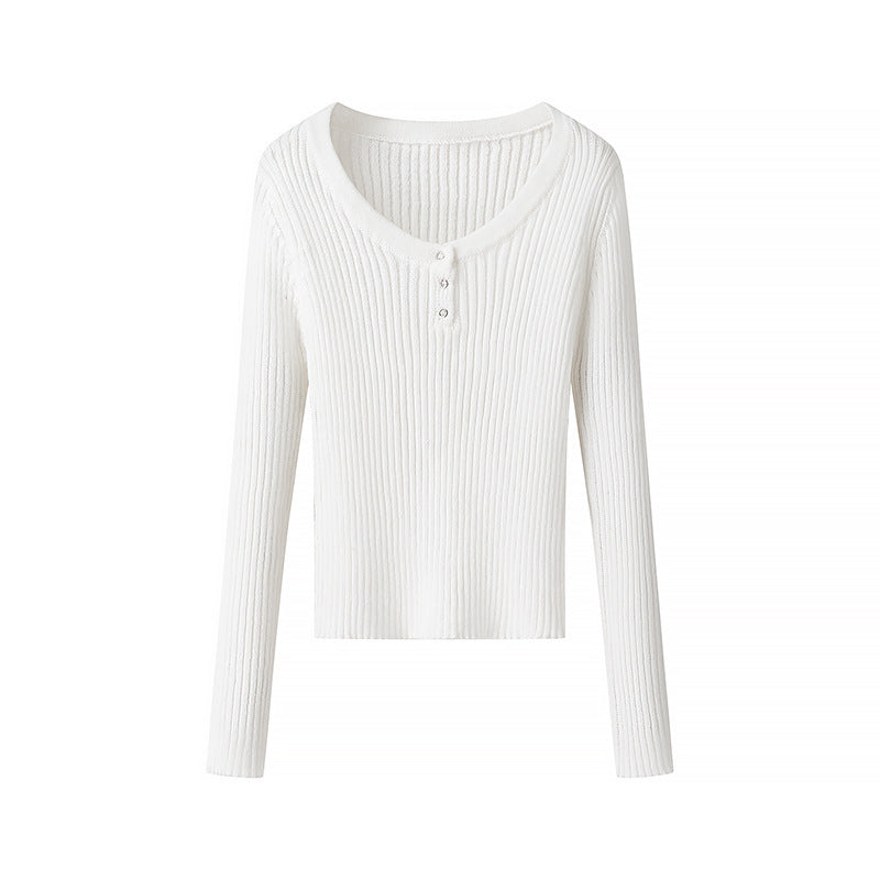 Damen Langärmliges Ripp-T-Shirt mit Knopfleiste Drune