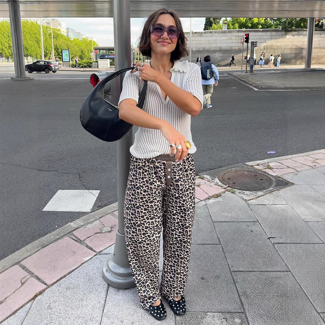 Damen Modische Leoparden-Hose mit elastischem Bund Drune