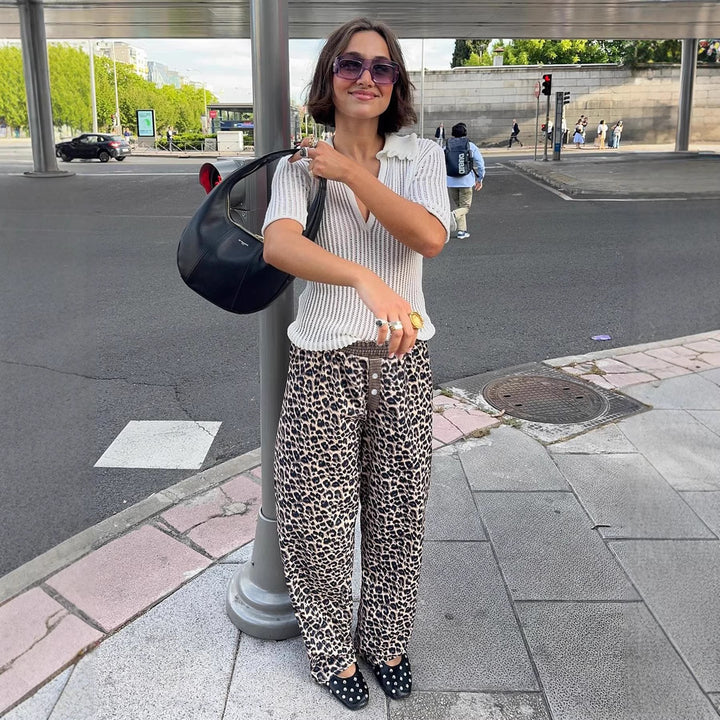 Damen Modische Leoparden-Hose mit elastischem Bund Drune