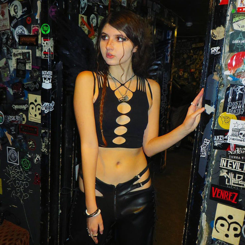 Damen Crop-Top mit kreativen Cut-Out-Details und modischen Trägern Drune