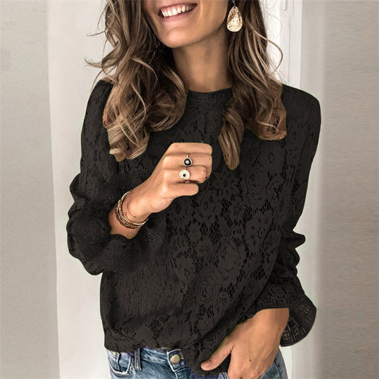 Damen Spitzenshirt mit femininen Details und lockerem Schnitt Drune