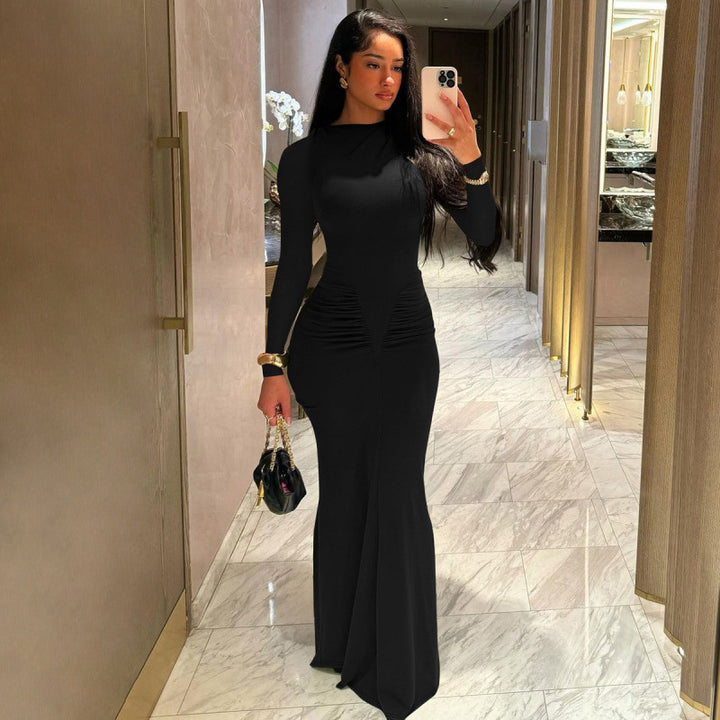 Damen Elegantes Langarm-Maxi-Kleid mit figurformendem Design Drune