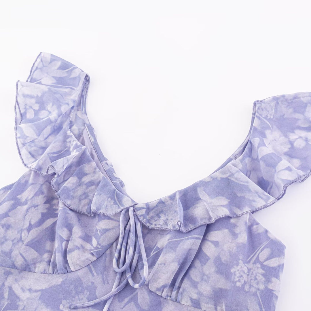 Damen Maxikleid mit romantischem Blumenmuster und raffinierten Rüschendetails Drune