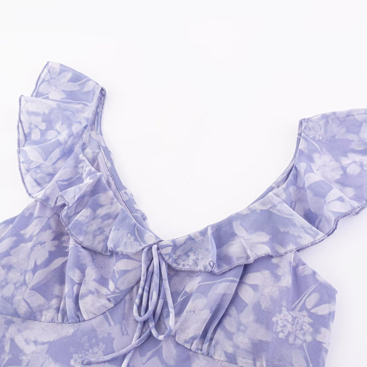 Damen Maxikleid mit romantischem Blumenmuster und raffinierten Rüschendetails Drune