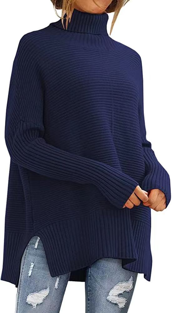 Damen Großer Rollkragenpullover mit feiner Rippstruktur und asymmetrischem Schnitt Drune