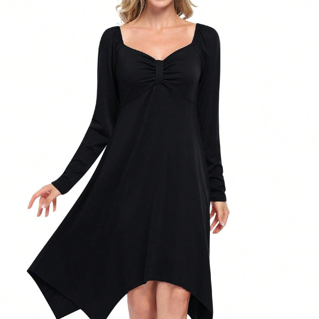 Damen asymmetrisches Longkleid mit langem Arm und gerafftem Oberteil Drune