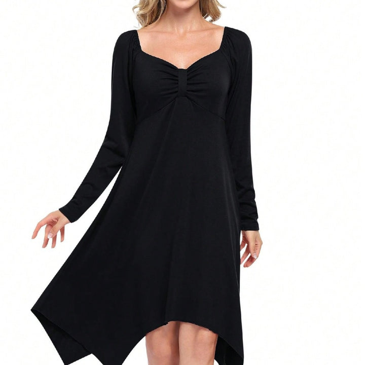 Damen asymmetrisches Longkleid mit langem Arm und gerafftem Oberteil Drune