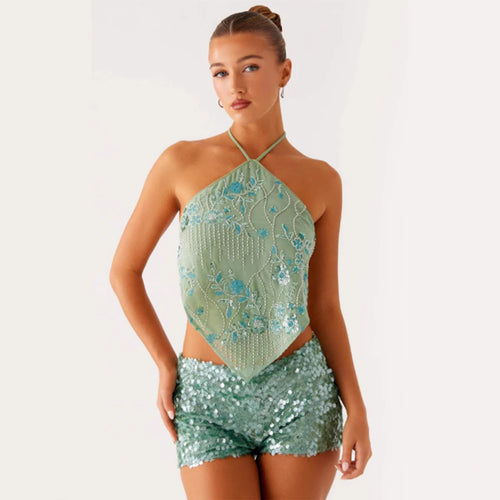 Damen Elegantes Top mit floralem Design und glitzernden Details Drune