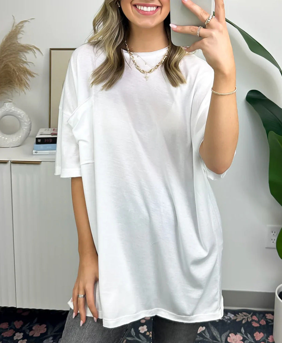 Damen lässiges Oversized T-Shirt mit Tasche Drune