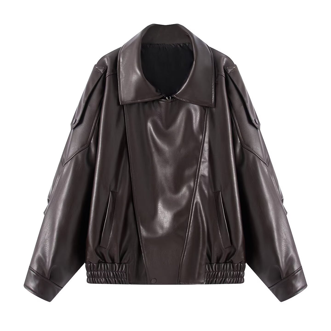 Damen Kunstlederjacke mit innovativem Design und praktischen Taschen Drune