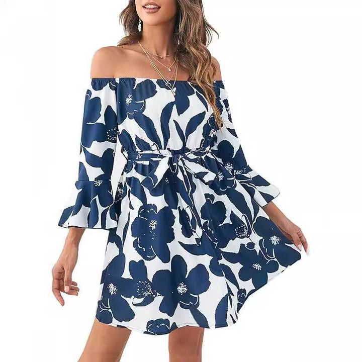 Damen Off-Shoulder Kleid mit buntem Muster Drune