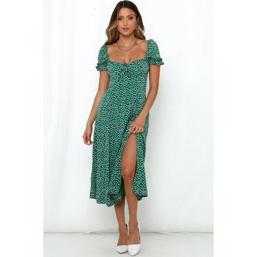 Damen Midi-Kleid mit seitlichem Schlitz und romantischem Blumenmuster Drune