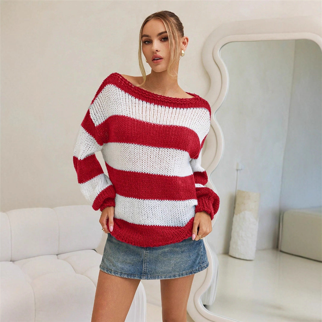 Damen Oversized Strickpullover mit maritimen Streifen Drune