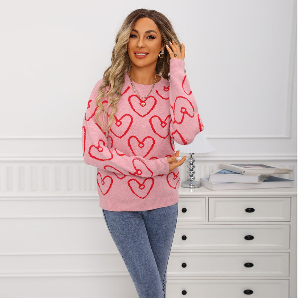 Damen kuscheliger Pullover mit Herzmuster und weichem Material Drune