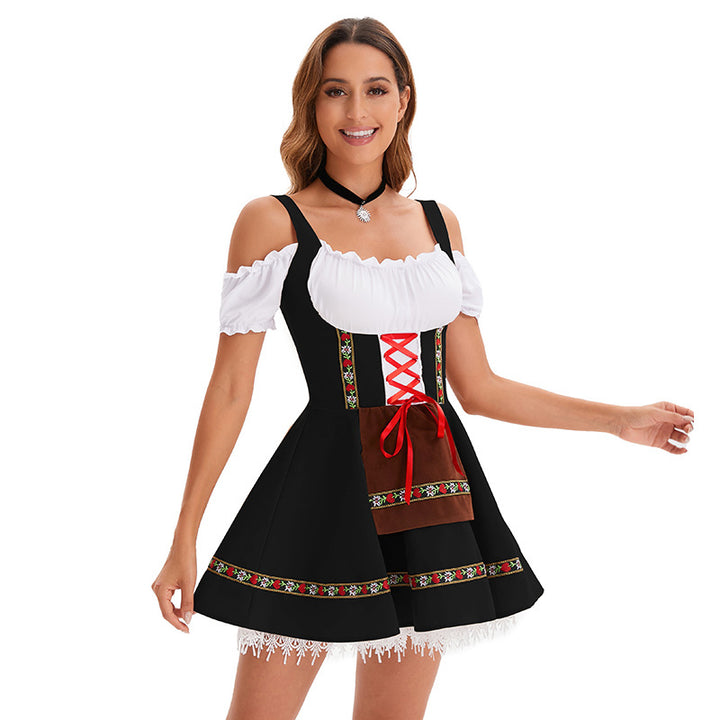 Damen nan kurzes Trachtenkleid im Dirndlstil mit Schnürung, schulterfreiem Carmen-Ausschnitt und Zierschürze Drune
