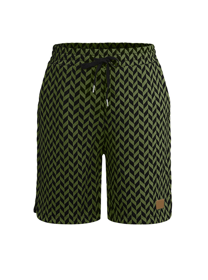 Damen nan Jacquard-Shorts mit elastischem Komfortbund, Tunnelzug und Fischgrätmuster Drune