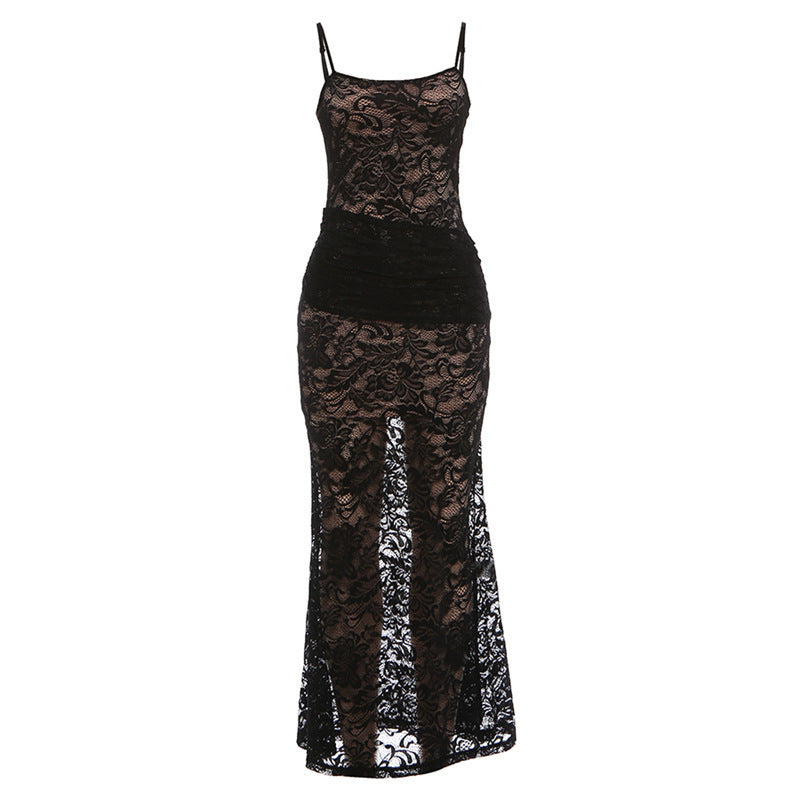 Damen Elegantes Spitzenkleid mit figurbetonter Passform und rückenfreien Design Drune