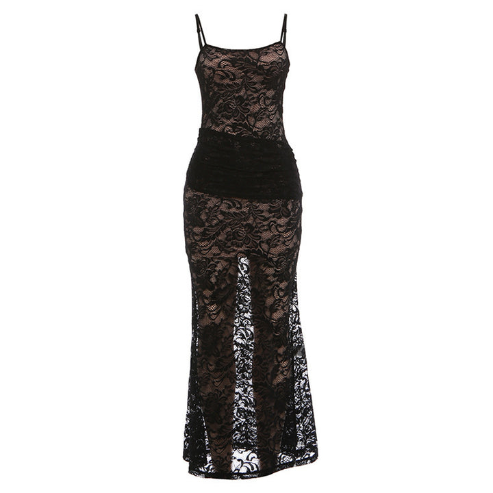 Damen Elegantes Spitzenkleid mit figurbetonter Passform und rückenfreien Design Drune