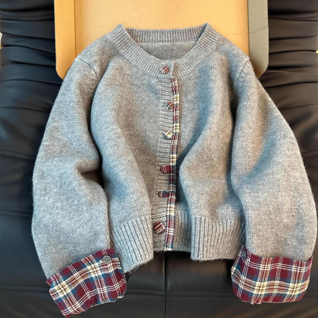 Damen Kuschelige Strickjacke mit Karomuster Drune